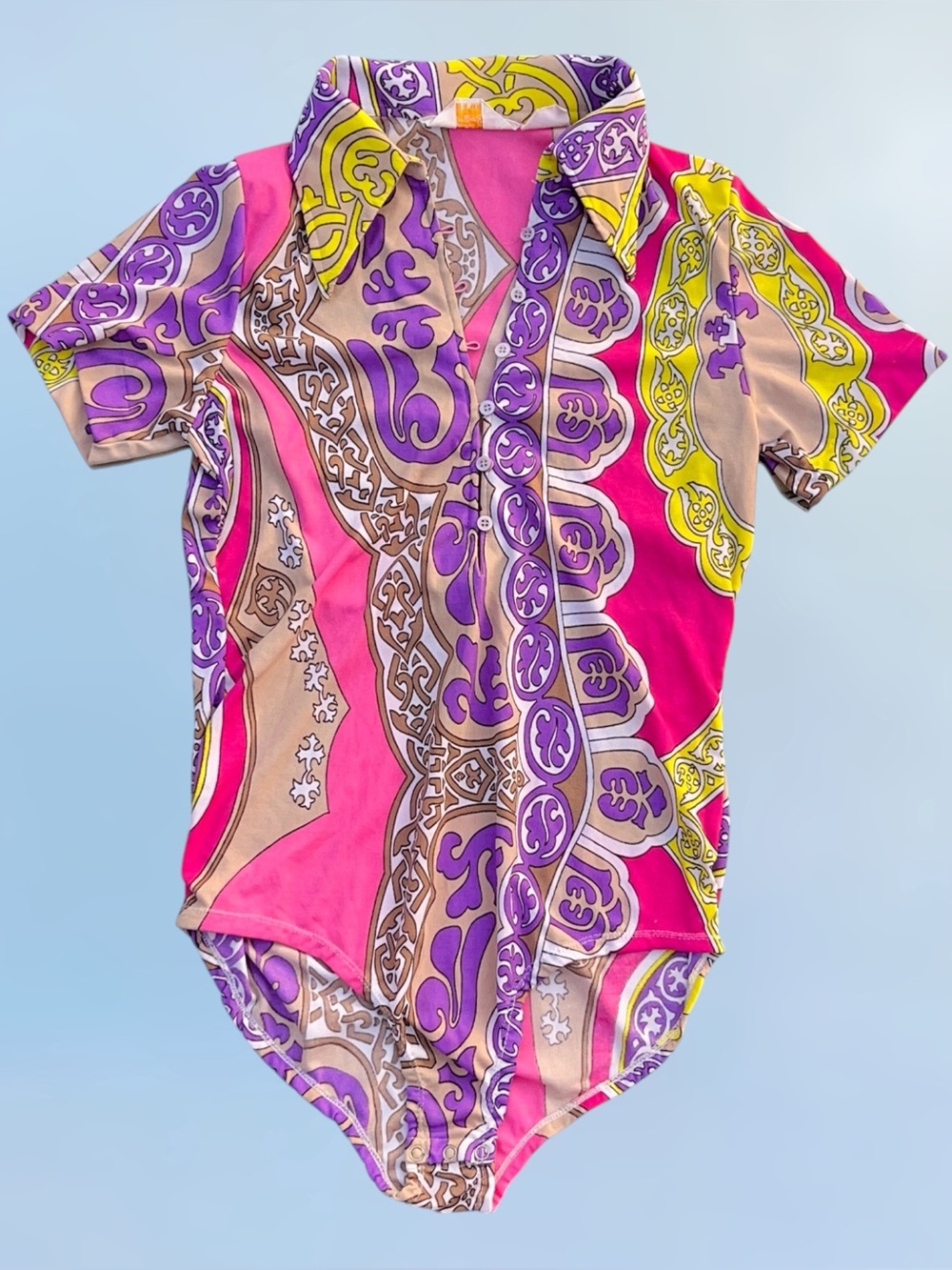 Vintage 1960s/70s mod psychedelic vibrant print bodysuit